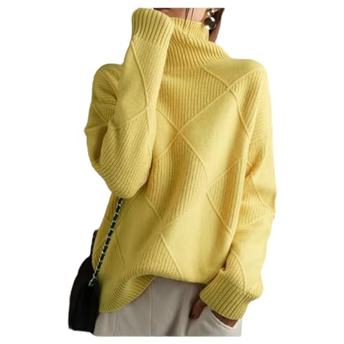 Sanctiond Kaschmir Pullover Damen Rollkragen, Cashmere Pullover Damen, Langärmliger Weicher Warmer Strickpullover Mit für Herbst und Winter (DE/NL/SE/PL, Alphanumerisch, L, Regular, Regular, Yellow) von Sanctiond