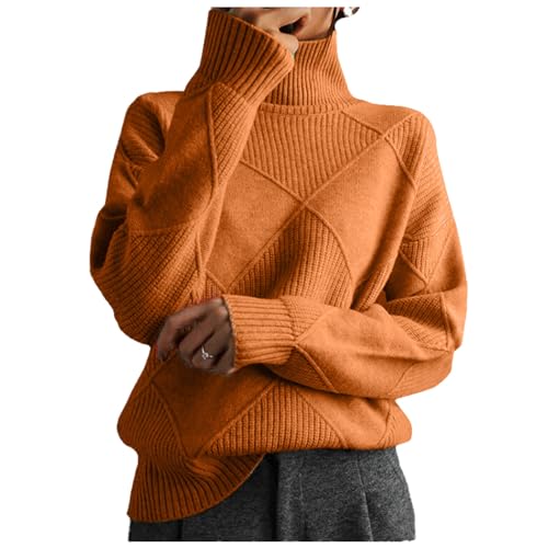 Sanctiond Kaschmir Pullover Damen Rollkragen, Cashmere Pullover Damen, Langärmliger Weicher Warmer Strickpullover Mit für Herbst und Winter (DE/NL/SE/PL, Alphanumerisch, L, Regular, Regular, Orange) von Sanctiond