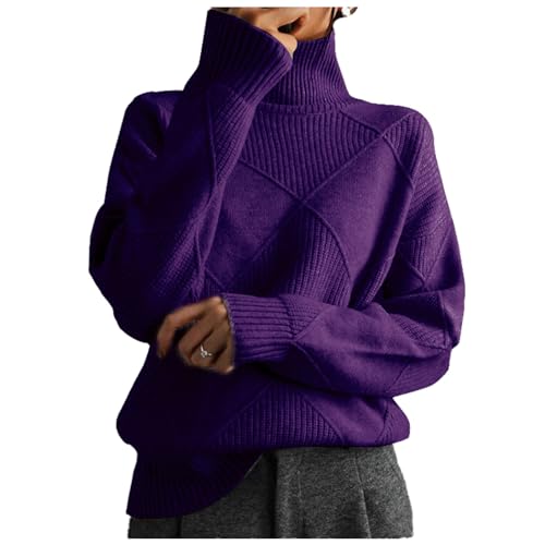 Sanctiond Kaschmir Pullover Damen Rollkragen, Cashmere Pullover Damen, Langärmliger Weicher Warmer Strickpullover Mit für Herbst und Winter (DE/NL/SE/PL, Alphanumerisch, L, Regular, Regular, Purple) von Sanctiond