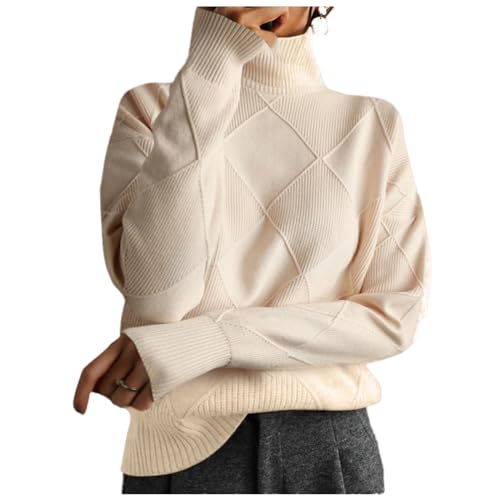 Sanctiond Kaschmir Pullover Damen Rollkragen, Cashmere Pullover Damen, Langärmliger Weicher Warmer Strickpullover Mit für Herbst und Winter (DE/NL/SE/PL, Alphanumerisch, L, Regular, Regular, Beige) von Sanctiond