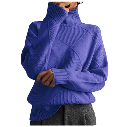 Sanctiond Kaschmir Pullover Damen Rollkragen, Cashmere Pullover Damen, Langärmliger Weicher Warmer Strickpullover Mit für Herbst und Winter (DE/NL/SE/PL, Alphanumerisch, L, Regular, Regular, Blue) von Sanctiond