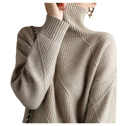 Sanctiond Kaschmir Pullover Damen Rollkragen, Cashmere Pullover Damen, Langärmliger Weicher Warmer Strickpullover Mit für Herbst und Winter (DE/NL/SE/PL, Alphanumerisch, M, Regular, Regular, Beige A) von Sanctiond