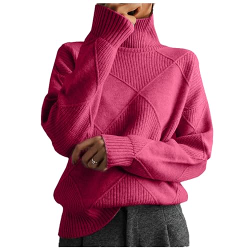 Sanctiond Kaschmir Pullover Damen Rollkragen, Cashmere Pullover Damen, Langärmliger Weicher Warmer Strickpullover Mit für Herbst und Winter (DE/NL/SE/PL, Alphanumerisch, S, Regular, Regular, Pink) von Sanctiond