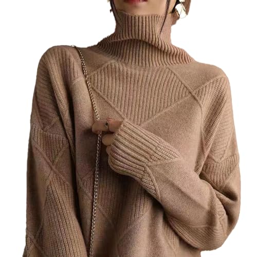 Sanctiond Kaschmir Pullover Damen Rollkragen, Cashmere Pullover Damen, Langärmliger Weicher Warmer Strickpullover Mit für Herbst und Winter (DE/NL/SE/PL, Alphanumerisch, XXL, Regular, Regular, Brown) von Sanctiond