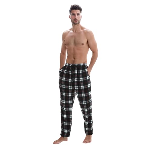 SaneShoppe Herren Thermo Fleece Pyjama Lounge Hose Winter Bottom - Warm, Komfortabel, Größen M bis 3XL, Weiche Loungewear Kariert Flauschig 2 Taschen Kordelzug Pyjama Herren Schlafanzug Pj Schwarz - X von SaneShoppe