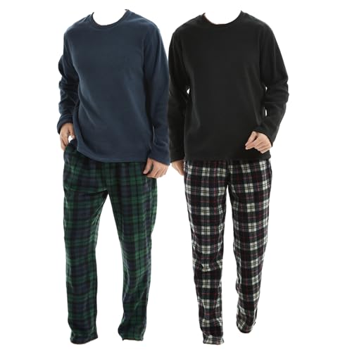 SaneShoppe Herren Thermo-Fleece-Pyjama-Sets Nachtwäsche Loungewear, Grün/Schwarz, 2er-Pack, XXL von SaneShoppe