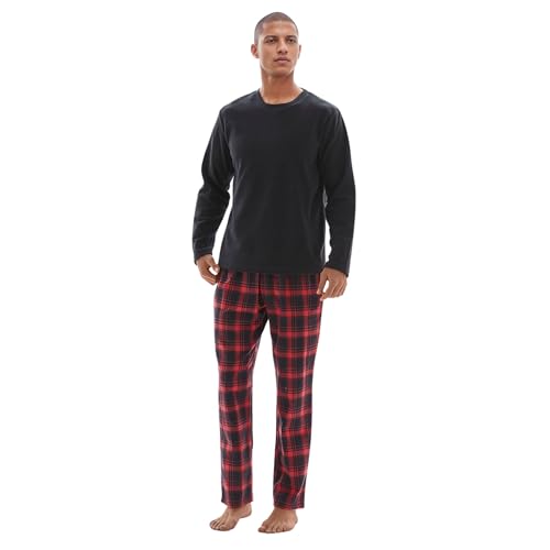 SaneShoppe Pyjama-Sets für Herren, Thermo-Fleece-Oberteil, 100% Baumwollflanell-Unterteile, Loungewear (XL, Rot) von SaneShoppe