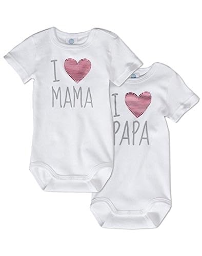 Sanetta Unisex Body I love Mama + I love Papa aus Baumwolle (Bio) im Doppelpack, 321850-851, Weiß, 056 von Sanetta