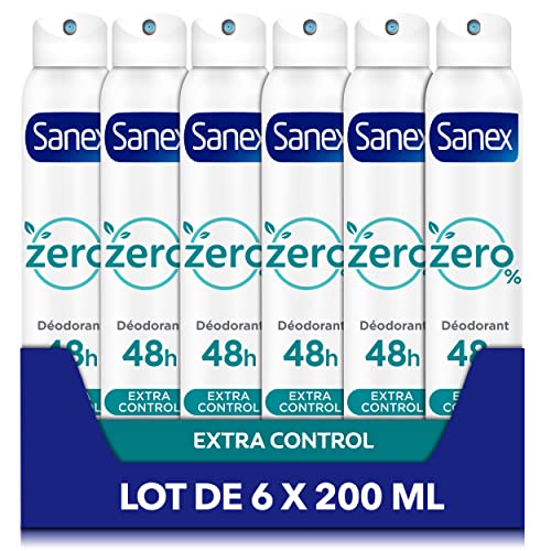 SANEX Deodorant-Spray, 0% Extra Control, Deodorant für Damen und Herren, 48 Stunden effektiv, ohne Alkohol, ohne Aluminiumsalze, 6 x 200 ml von Sanex