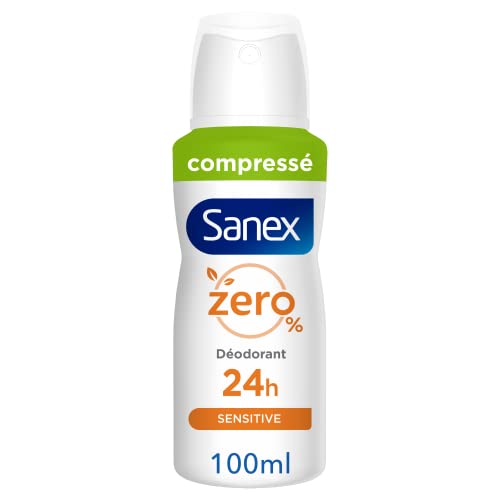 SANEX - Deodorant Zero% (0%) für empfindliche Haut – Deodorant für Damen und Herren – Wirksamkeit 24 Stunden – ohne Alkohol, ohne Farbstoffe – komprimiertes Format 100 ml von Sanex