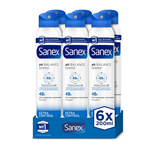 Sanex Dermo Extra Control, Deodorant, für Damen und Herren, 6 Stück x 200 ml von Sanex