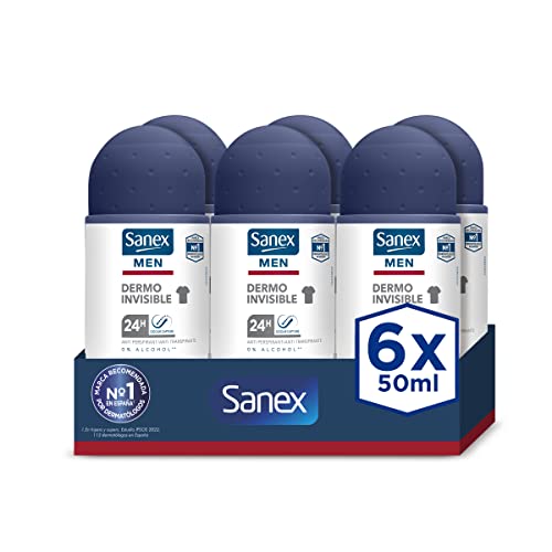 Sanex Men Dermo Invisible, Deodorant für Herren, Roll-on, Antitranspirant, 6 Stück x 50 ml von Sanex