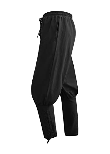 Sangdut Halloween Mittelalter Renaissance Gothic Hose für Männer, Männlicher Vintage Wikinger Pirat Navigator Cosplay Kostüm Knöchel Banded Pants Hose für Erwachsene, Schwarz , 31-35 von Sangdut