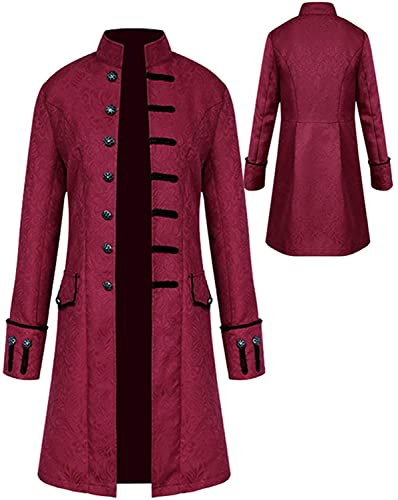 Sangdut Herren Mittelalter Steampunk Halloween Kostüme Männlich Gothic Frock Mantel Viktorianische Hofuniform Renaissance Bottom Vintage Erwachsene Festival Cosplay Frack, rot, XL von Sangdut