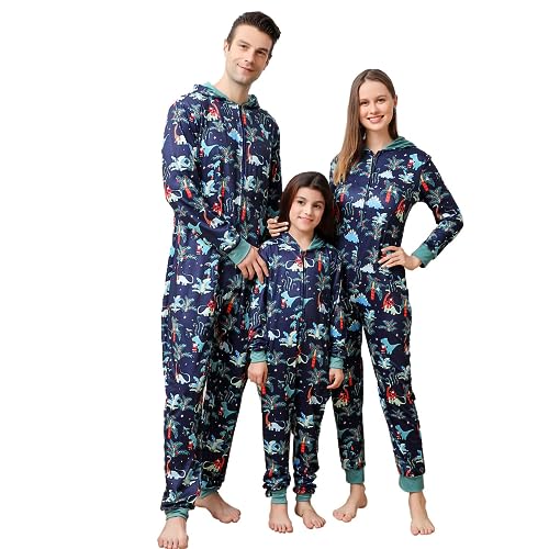 Weihnachtspyjama Familie Matching Set, Onesie Pyjama Set Damen Herren Kinder Baby Kapuze Weihnachten Pyjama Jumpsuit Nachtwäsche, Blau-weiblich, 36 von Sangdut