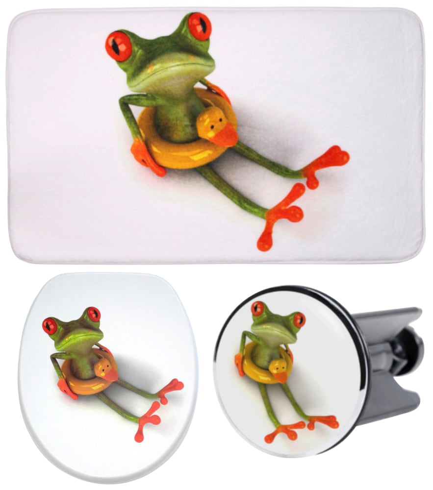 Sanilo Badaccessoire-Set "Froggy", (Komplett-Set, 3 tlg.), bestehend aus WC-Sitz, Badteppich und Waschbeckenstöpsel von Sanilo