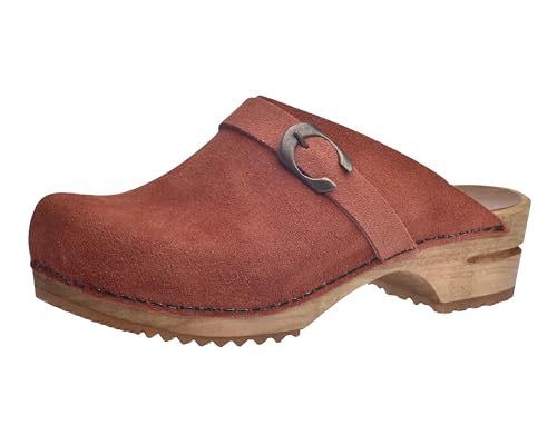 Sanita Hedi offener Clog, Wildleder | Original handgemacht | Leder-Holzclogs für Damen | Orange | 40 EU von Sanita