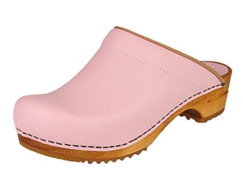 Sanita Lotte offener Clog | Original handgemacht | Leder-Holzclogs für Damen | Pink | 41 EU von Sanita