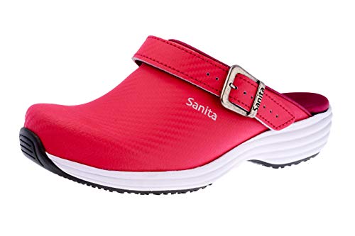 Sanita Wave Carbon offener Clog | Original handgemacht für Damen | Anatomisch geformtes Fußbett mit weichem Schaum | Extrem Rutschhemmende Sohle mit SRC-Level | Fersenriemen | Pink | 38 von Sanita