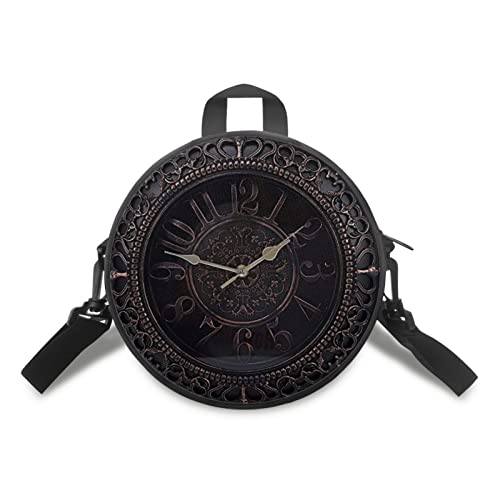Sannovo Damen-Handtasche mit rundem Uhr-Design, mit Reißverschluss, Handtasche, Schultertasche, Geschenk für Mutter, Freundin, 2 Retro-Vintage-Uhr-Muster, schwarz, Einheitsgröße von Sannovo