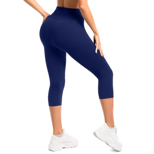 Sanpetix Capri Leggings Damen, High Waist Blickdicht 3/4 Leggins Marineblau für Sport 1 Pack SM von Sanpetix