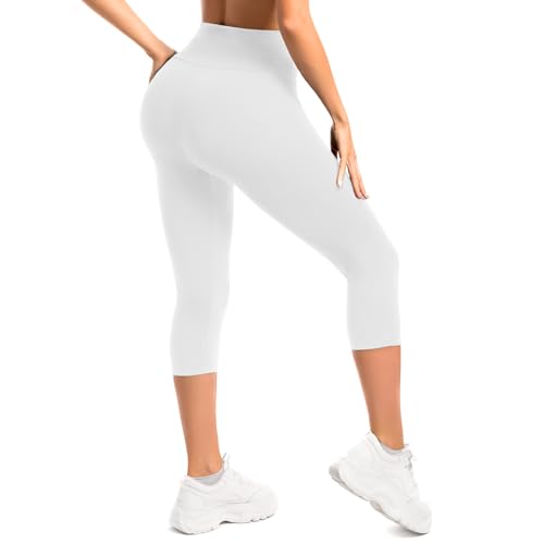 Sanpetix Capri Leggings Damen, High Waist Blickdicht 3/4 Leggins Weiße für Sport 1 Pack LXL von Sanpetix