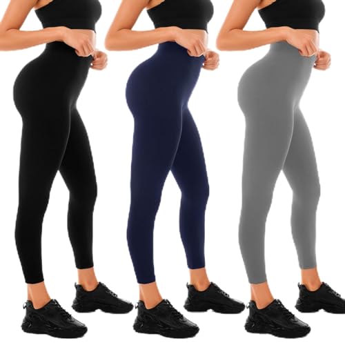 Sanpetix Leggings Damen, High Waist Blickdicht Leggings für Damen Marineblau/Grau/Schwarz 3er Pack SM von Sanpetix