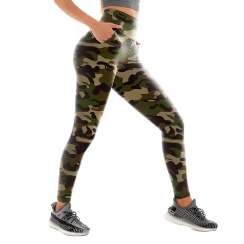 Sanpetix Sport Leggings mit Taschen Damen, High Waist Sporthose Damen Lang 1 Pack Camouflage SM von Sanpetix