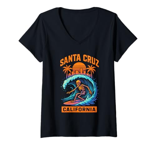 Damen Santa Cruz Kalifornien Beach Surfer Skater T-Shirt mit V-Ausschnitt Damen Santa Cruz Kalifornien Beach Surfer Skater T-Shirt mit V-Ausschnitt von Santa Cruz California Surfing