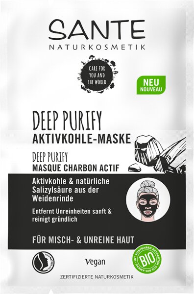 Sante Deep Purify Maske Aktivkohle & natürliche Salizylsäure aus der Weidenrinde Gesichtsmaske 8ml von Sante