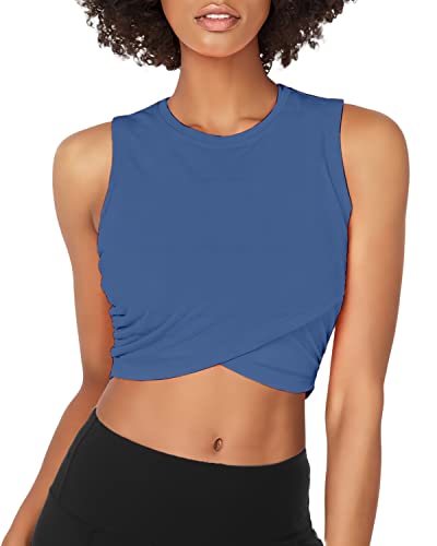 Sanutch Crop Top Workout Shirts Yoga Workout Crop Tops für Frauen - Blau - X-Groß von Sanutch