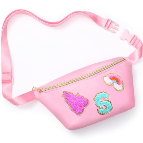 Sanwuta Gürteltasche, Umhängetasche, Bauchtasche mit Initialbuchstaben, verstellbarer Riemen, für Kinder, Mädchen, Damen (Rosa, Buchstabe S), Pink, Buchstabe S von Sanwuta