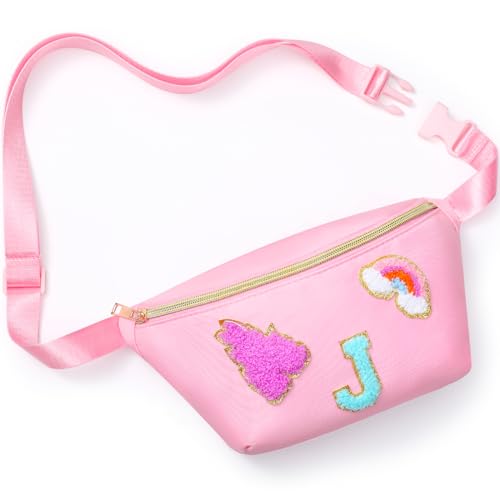 Sanwuta Bauchtasche, Gürteltasche, Umhängetasche, Bauchtasche mit Initialbuchstaben, verstellbarer Riemen, für Kinder, Mädchen, Frauen, Pink, Buchstabe J von Sanwuta