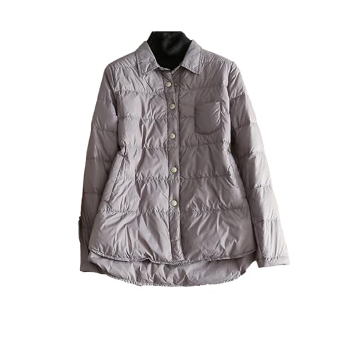SaoBiiu Damen Ultraleichte Daunen Kurzjacke Vintage Puffer Parka Hemdkragen Mantel Unregelmäßige Lockere Oberbekleidung Gray L von SaoBiiu
