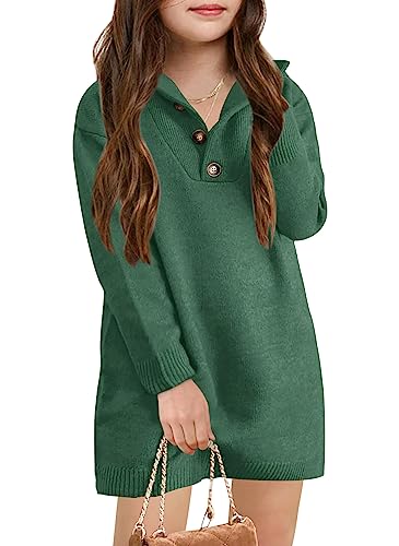 Saodimallsu Mädchen Pullover Langarmshirt Sweatshirt Winter Kleidung Langarm Tops Gestrickt Button Up Kleid Kinder Herbstkleider Grün 5-6 Jahre von Saodimallsu