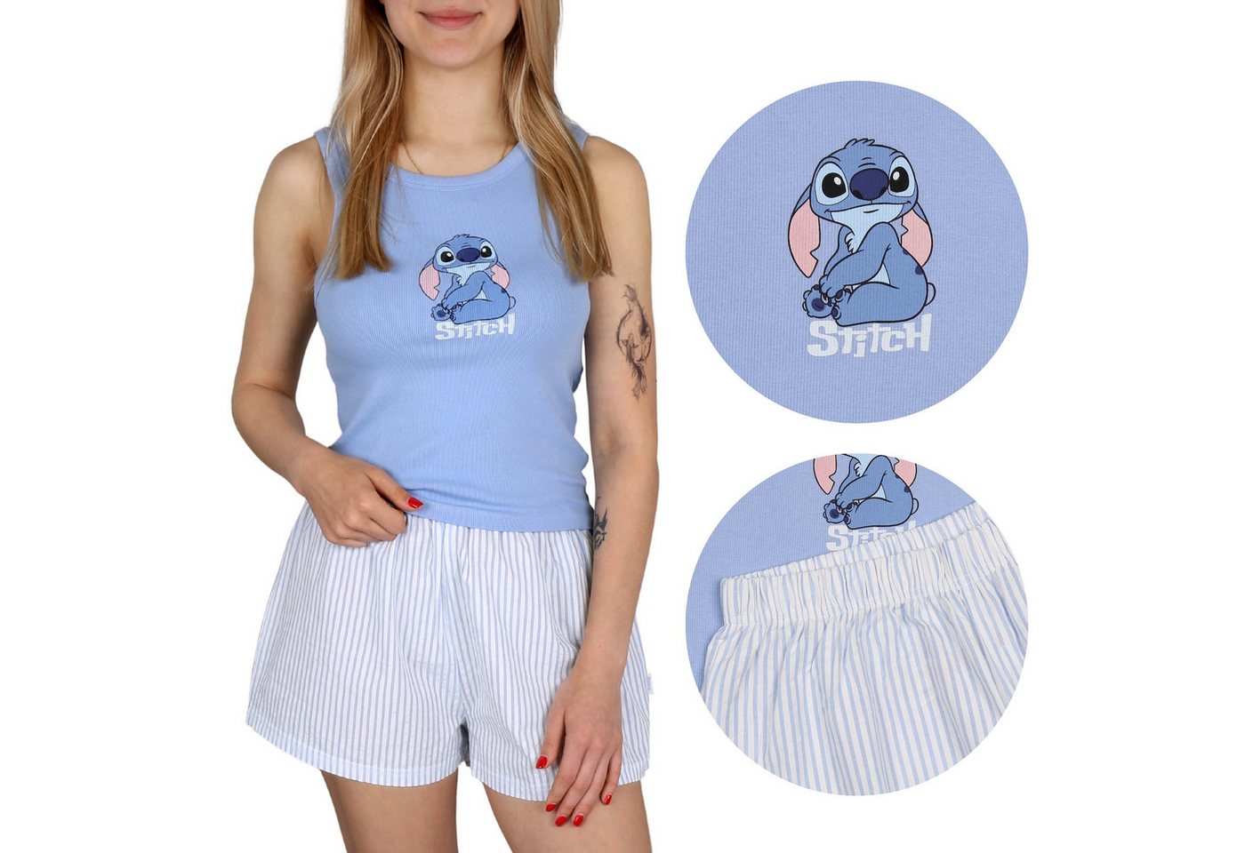 Sarcia.eu Schlafanzug Stitch Disney Blau Frauen Sommer Pyjama mit Trägern, Baumwolle XL von Sarcia.eu