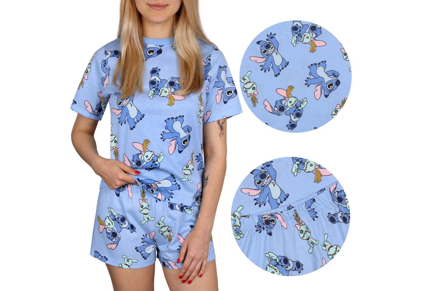 Sarcia.eu Schlafanzug Stitch Disney Blau Kurzarm Sommer Damen Pyjama, Baumwolle M von Sarcia.eu