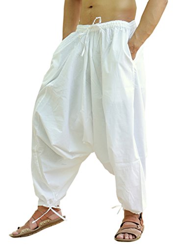 Sarjana Handicrafts Herren-Haremshose, Baumwolle, Genie / Baggy / Yoga-Hose Gr. X-Large, weiß von Sarjana Handicrafts