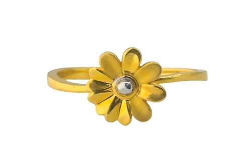 Damen-Ring aus 22 Karat echtem, zertifiziertem Gelbgold und Weißgold mit Blumendesign, Gelbgold, Kein Edelstein von Satfale Jewellers