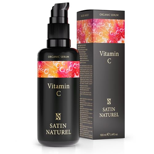 Vitamin C Serum Gesicht 100ml - Mit Hyaluron + Bio Aloe Vera - Gesichtspflege Damen - Augenringe entfernen, Pigmentflecken entfernen - Strahlen - 100% Vegan - Skincare Satin Naturel von SatinNaturel