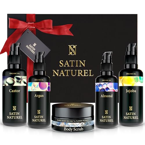 Muttertagsgeschenk - Luxuriöses Geschenkset Frauen Vegan 300ml mit Jojobaöl, Arganöl, Mandelöl, Rizinusöl, Shea Butter - Geschenkideen für Frauen - Muttertagsgeschenke für Mama - Geschenke für Mütter von SatinNaturel