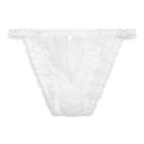 Satini Durchsichtiges Gerüschte Spitze Sissy Tanga Boy-Shorts Slips Bikini Höschen Unterwäsche (Weiß, XL) von Satini