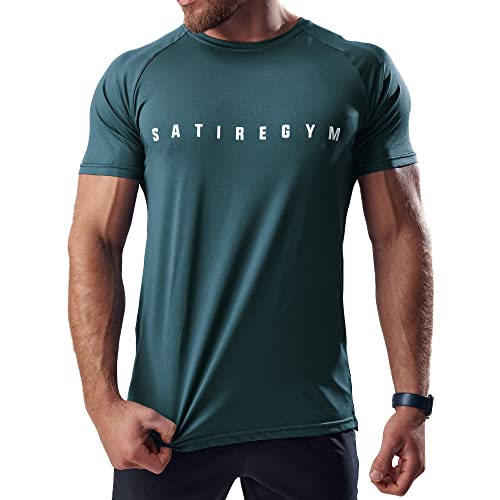 Satire Gym - Sport Shirt Männer atmungsaktiv - enganliegendes & schnelltrocknendes Fitness Tshirt Herren - Sportbekleidung für Fitnessstudio & Bodybuilding (Petrol Blau, S) von Satire Gym