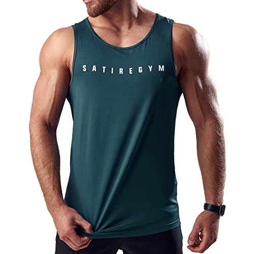 Satire Gym® - Fitness Tank Top Herren - ärmelloses & atmungsaktives Sportshirt für Männer – Männer Fitness Tank Top schnell trocknend als Gym Shirt (Petrol blau, L) von Satire Gym