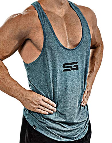 Satire Gym® - Fitness Stringer Tank Top Herren/Schnell trocknende & Funktionelle Herren Sportbekleidung -Tanktop Herren - Perfekter Bodybuilding Stringer & Trainings Tank Top (Petrol meliert, XXL) von Satire Gym