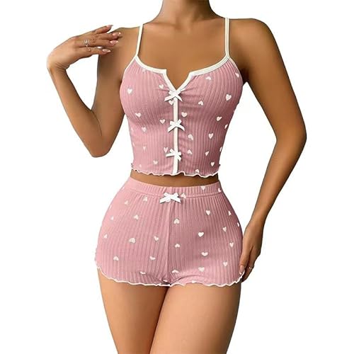 Satohom Damen Pyjama Set Zweiteiler Sommer Ärmellos Kurz Slim Fit Schlafanzug Elegant Leicht Lounge Set Camisole Top Und Shorts Set V-Ausschnitt Hausanzug Sleepwear Loungwear Clothes Outfit Satohom Damen Pyjama Set Zweiteiler Sommer Ärmellos Kurz Slim Fit Schlafanzug Elegant Leicht Lounge Set Camisole Top Und Shorts Set V-Ausschnitt Hausanzug Sleepwear Loungwear Clothes Outfit von Satohom