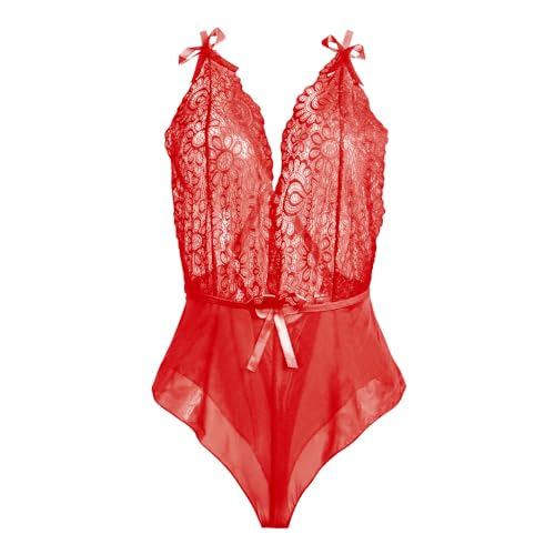 Satohom Damen Sexy Einteiliger Pyjama aus Seide Tiefer V-Ausschnitt Florale Spitze Body Schlafanzug Dessous, Fraue Rückenfrei Satin Babydoll Nachtwäsche Ärmellos Negligees mit Schleife, S-XL Satohom Damen Sexy Einteiliger Pyjama aus Seide Tiefer V-Ausschnitt Florale Spitze Body Schlafanzug Dessous, Fraue Rückenfrei Satin Babydoll Nachtwäsche Ärmellos Negligees mit Schleife, S-XL von Satohom