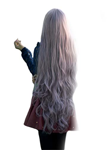 Sawekin Fashion Damen Violett Kunsthaar Lange Perücke Langhaarperücke Welle Gelockt Hairs Alltag 100cm, wie Echthaar Perücken Wig Anime Manga von Sawekin