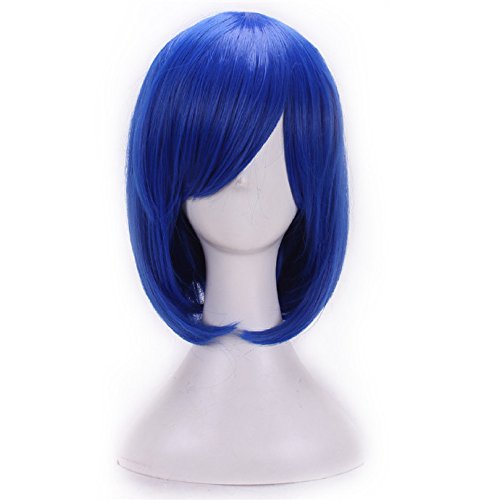 Cosplay Perücke Blau 32cm Kunsthaar Kurzhaar kurze Perücke Bob Perücke Cosplay fuer Party Kostüm Gerade Blau von Sawekin