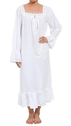Damen-Nachthemd, 100 % Baumwolle, Nachtwäsche, viktorianisches Vintage-Nachthemd, Pyjama, Schlafshirt, Weiß-Lang, 38 von Sawekin